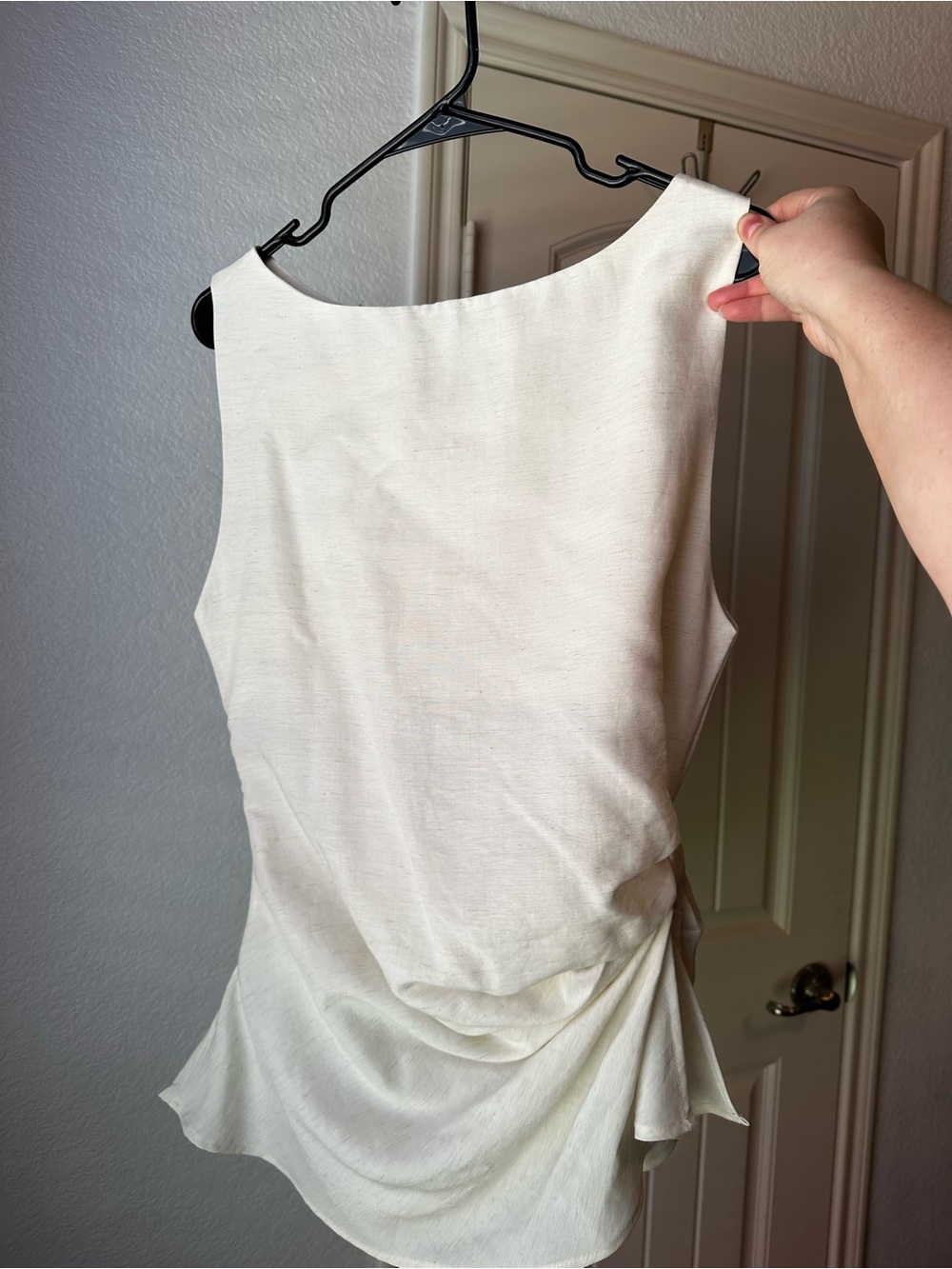 Women’s Sleeveless Boatneck Blouse in Cream - Picture 8 of 9